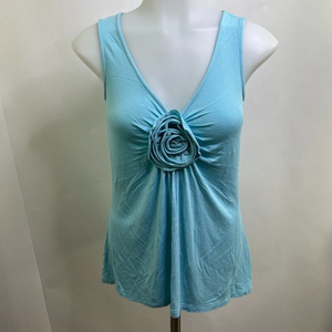 Boden Tank Top Flower US 6 Blue Sleeveless Floret 3D V-neck Blouse Stretch‎ Y2K